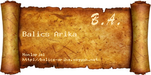 Balics Arika névjegykártya
